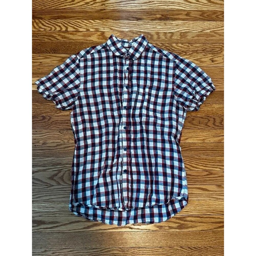 J. Hart & Bros Men’s Plaid Short Sleeve Button Up Shirt Small Red White Blue